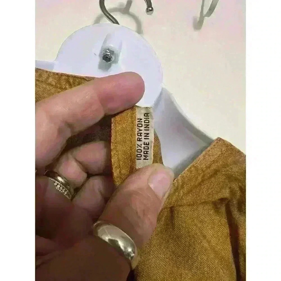 Womens India Pakistan Golden Long Shirt Embroidered 1/2 Sleeve Tie Back Mid 0067 - Picture 7 of 8